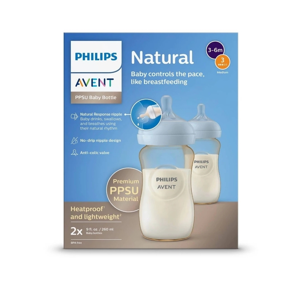 Natural PPSU Baby Bottle - Blue Cap (2 Pack)